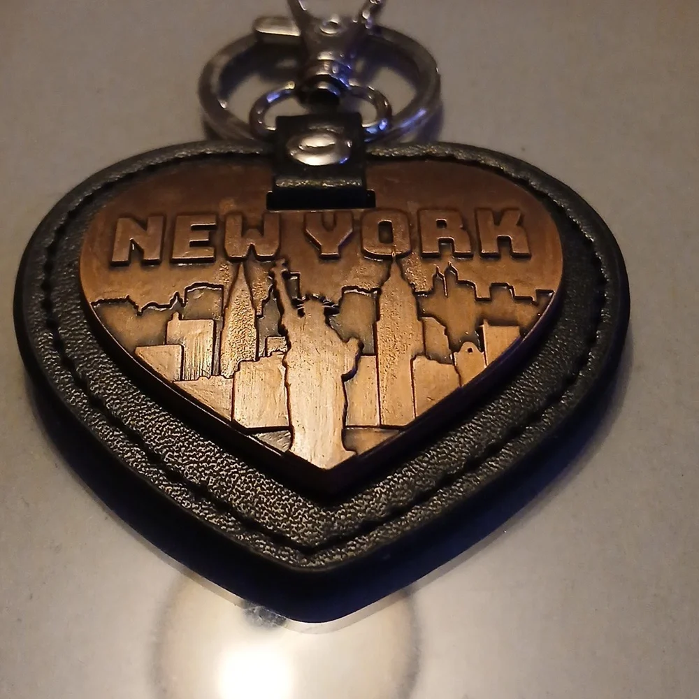 New York Heart Copper Leather Keychain Bag Charm